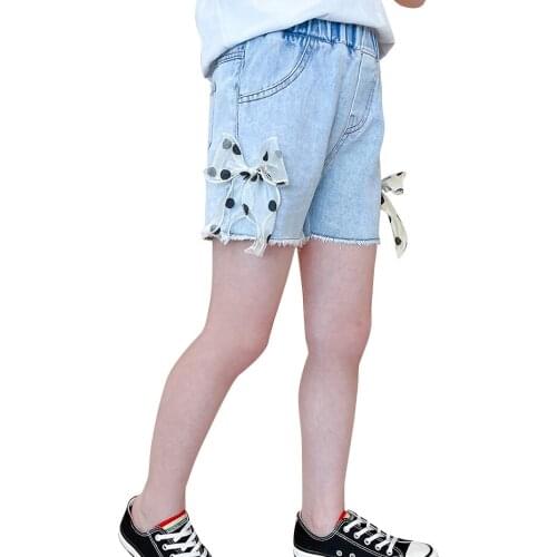 Jeans For Girl Big Bow Childrens Jeans For Girls Dot Pattern Children Jeans Summer Childrens Clothing 6 8 10 12 14