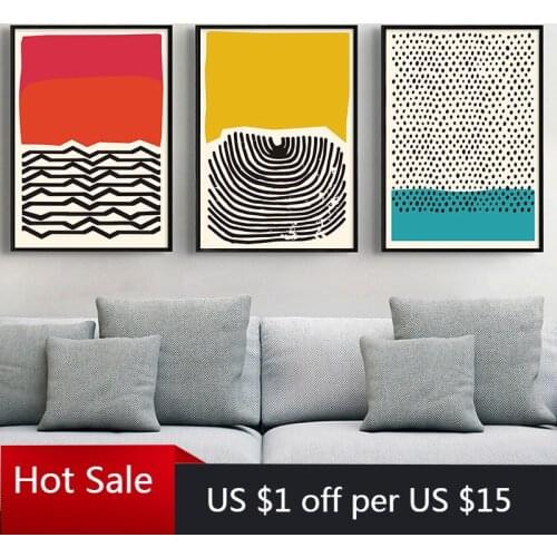 Nordic Style Geometric Figures Lines Art Modern Abstract Wall Art Painting Print on Canvas Poster Home Decor for Livingroom