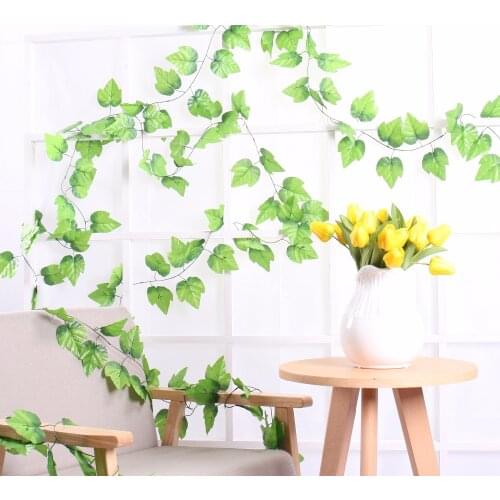 10pcs/Lot Artificial Green Leaf Fake Plants Ivy Vine Silk Grape Leaves DIY Hanging Garland Wedding Garden Home Party Decoration