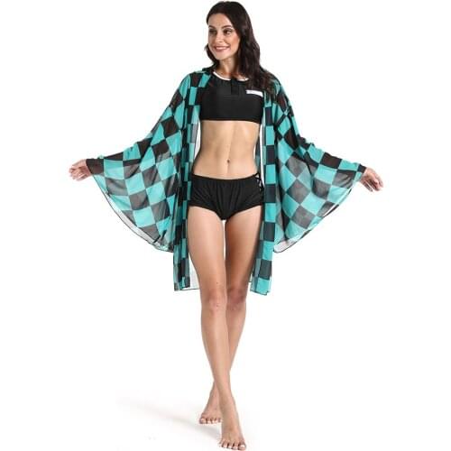 Anime Demon Slayer Kimetsu no Yaiba Kamado Tanjirou Bikini Beach Swimsuit Set Cosplay Costume Swimwear