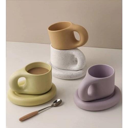 Creative Colorful Fat Ceramics Mugs with Saucer coffee mug Milk Tea office Cups Drinkware the Best birthday Gift for Friends