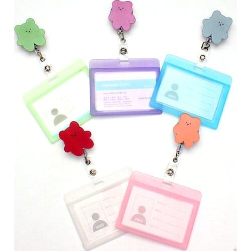 Cute Candy Color Beras Retractable Badge Reel Acrylic Student Nurse Exihibiton ID Name Card Badge Holder Office Supplies