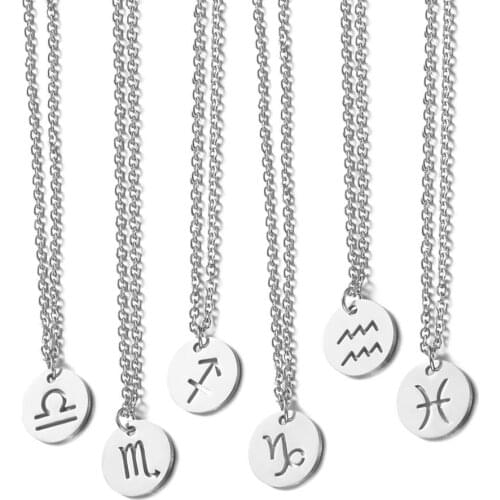Trendy Shiny Zodiac Sign 12 Constellation Stainless Steel Pendent Necklaces Female Elegant Choker Jewelry Gift