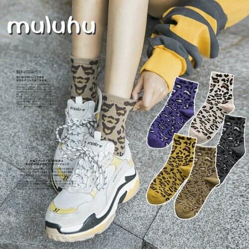 Fashion Korean Socks Women Cotton Classic Leopard Print Sock Soft Stretchy Patterend Ankle Hipster Skatebord Happy Socks Female