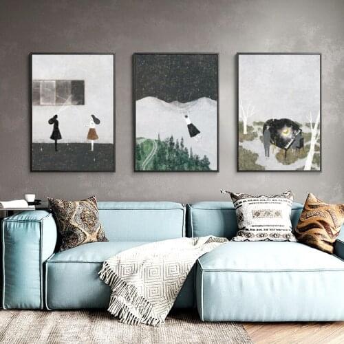 Cartoon Illustration Cute Girl Poster Modern Canvas Paintings Gallery Wall Art Pictures for Living Room Kids Room Home Decor