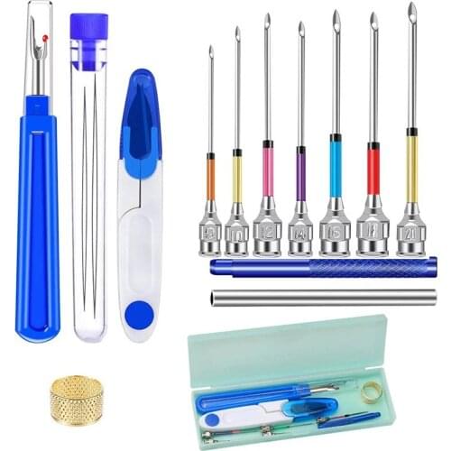 Nonvor 16Pcs Embroidery Punch Needle Kit Thimble Pipe Cross Stitch Craft Sewing Accessory Supplies Scissors Threader
