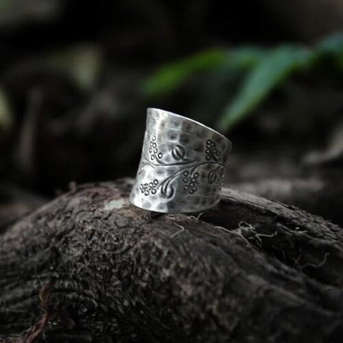 Independent design Chiang Mai handmade Thai silver opening adjustable ring literary retro fashion personality ladies jewelry