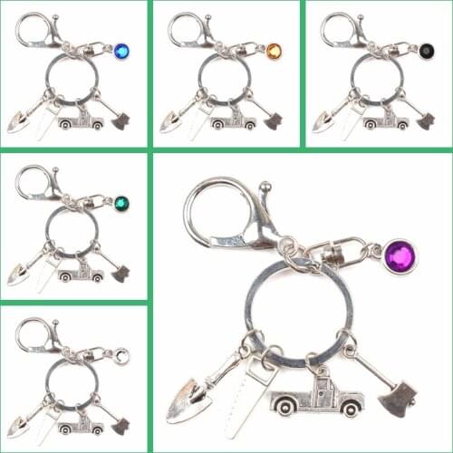 New 9 Color Crystal Stone Axe Key Ring Hacksaw Trailer Mini Pendant Key Chain Father Holiday Souvenir Gift Men and Women Jewelry