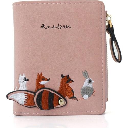 New Arrival Short Girls Wallet Loveliness Embroidery Animals Pattern Womens Coins Purse Zipper More Card Holder Female Clutch