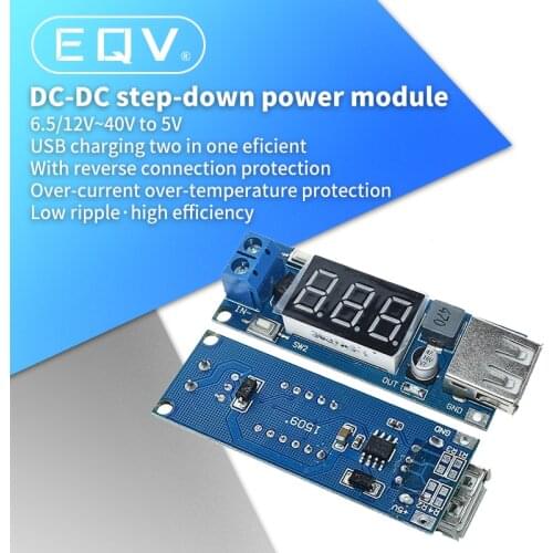 EQV DC-DC Step Down Module Two-wire Voltmeter 5 V USB Charger or Power Supply Input 4.5V-40V Output 5V/2A