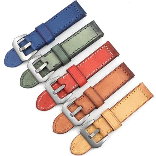 Vintage Genuine Leather Watchband 20mm 22mm 24mm Handmade Stitching Replacement for Panerai Watch