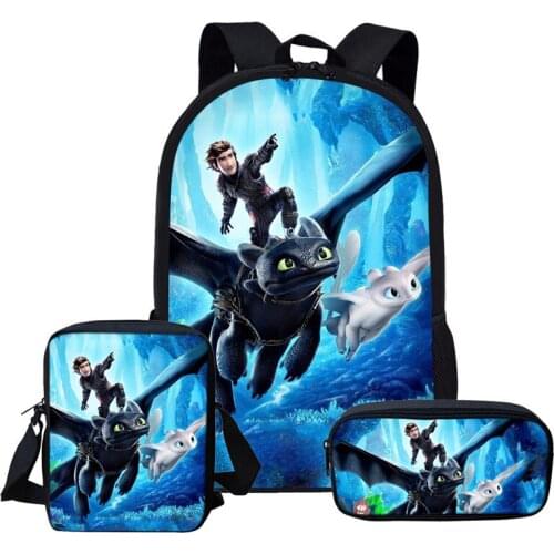 16 Inch/3Pcs Dragon 3D Printing Backpacks Pencil Bag Portfolio School Bags For Boys Girls Bookbag Satchel Mochila
