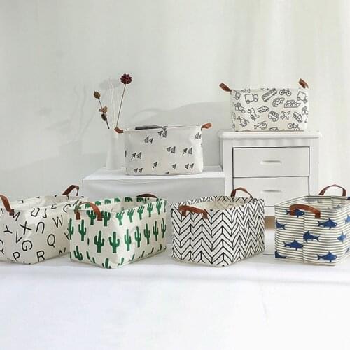 Cartoon Animal Foldable Large Clothes Basket Portable Books Quare Storage Box For Home Cotton And Linen Kids Toy Storage Tools