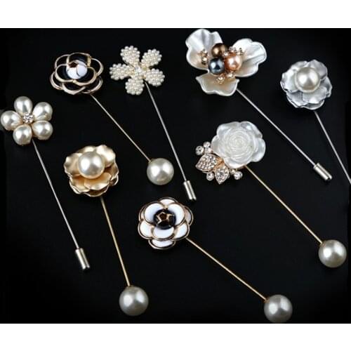 High quality New Sweater Brooch Rose Flower Corsage Camellia Long Needle Pin For Women Shawl Shirt Collar Accessories