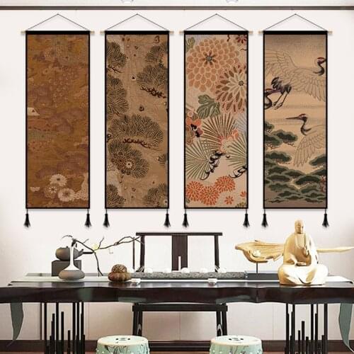 Japanese Ukiyoe Hanging Scroll Canvas Painting Wall Art Decor Peony Picture and Poster Bedroom Living Room Decoration Aesthetic