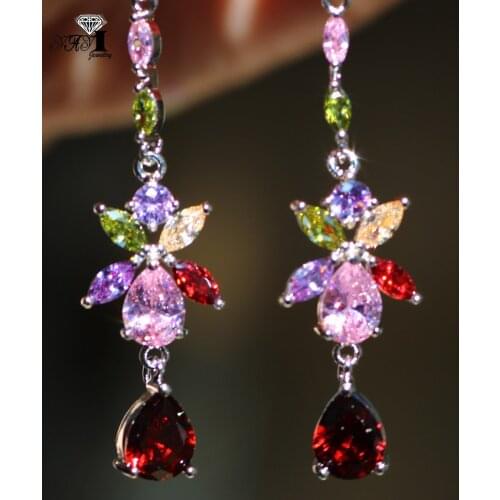 YaYI Jewelry Fashion Princess Cut long Multi-color Zircon Silver Color long Ear Earrings wedding Party Earrings Gifts 14