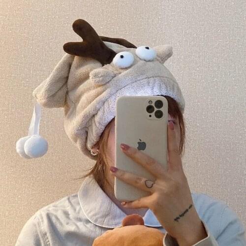 Funny Cute Cartoon Coral Fleece Soft Hair Towel Microfiber Thicken Quick Dry Towel Women Miraculous Shower Hair Cap Wrap Turban