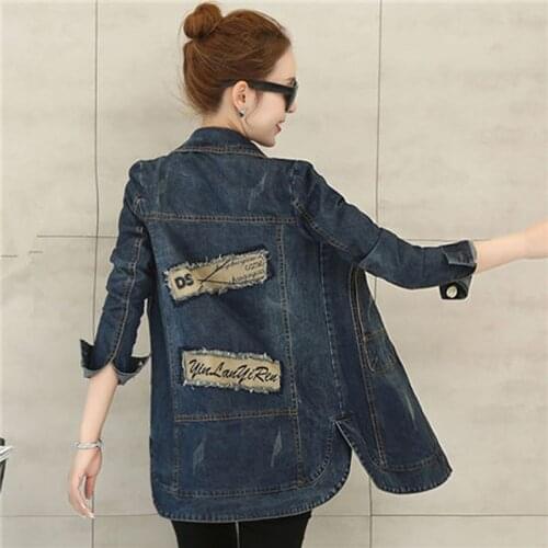 2021 Spring And Autumn New Womens Casual Denim Jacket Femme Mid-length Korean Slim BF Windbreaker Long Sleeve Outerwear L105