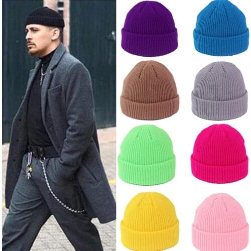 Women and Men Short Hat Ribbed Knit Cuffed Skullcap Baggy Melon Cap for Adult Beanie Winter Brimless Cap Cuff Docker Beanies