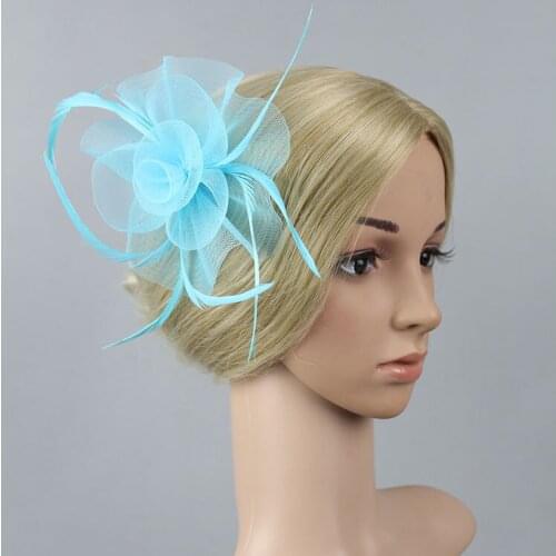 Flower Fascinator Hair Clip Feather Net Yarn Hat Women Headpiece Bridal Flower Feathers 2205