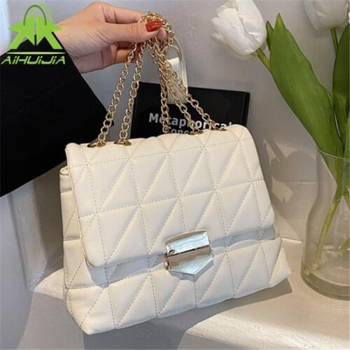 Womens Geometry Pattern Shoulder Bag PU Leather Simple Trend Lock Crossbody Bag Fashion High Quality Solid Color Messenger Bag