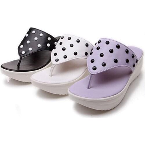 Womens Chunky Thick Wedges High Heels Larger Size 34-43 Spongy Sandalias Rivets Flip Flops Summer Massage Beach Shoes Thongs