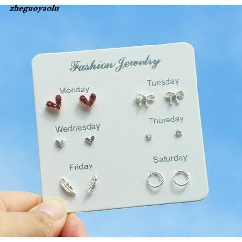 New High Fashion Wild Cute Bow Love Feathers 6 Sets Of Small Earrings Jewelry Accessories Wholesale Earrings For Women Oorbellen