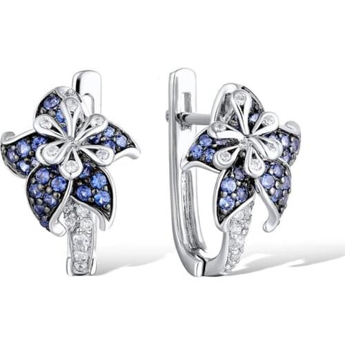 Bohemian Silver Color Earrings For Women Charming Inlay Blue Zirconia Flower Earrings Fashion Jewelry Gift Accessories D3T414