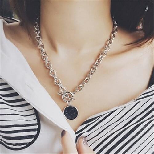 ZOSHI 2021New Trendy Chokers Necklace for Women Black Marble Pendant Clavicle Chain Necklaces Female Silver Color Jewelry