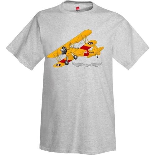 100% Cotton Print Mens Summer O-Neck Waco Stearman Airplane T-Shirt - Personalized Tee Shirt
