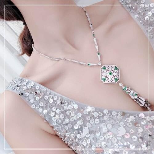 2021 High End Fashion Luxury Green Tassel Banquet Necklace Women Dance Hot Brand Jewelry Quality AAA Zircon Shining Friend Gift