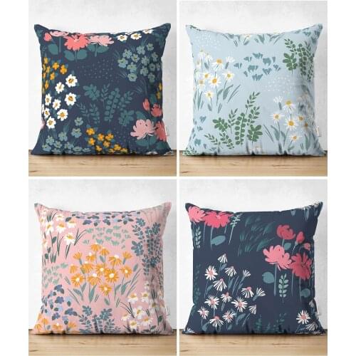 4'Lü Double-Sided Color On the Ground With Flower Pattern Modern Suede Cushion Pillow Decorate Case SetHigh Quality Stylish Home Garden Room Kitchen Gift Useful Decorative Colorful
