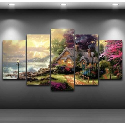 5 Panel Diamond Painting Seashore Cottage full square drill cross stitch mosaic diamond embroidery scenery hut crystal diamond