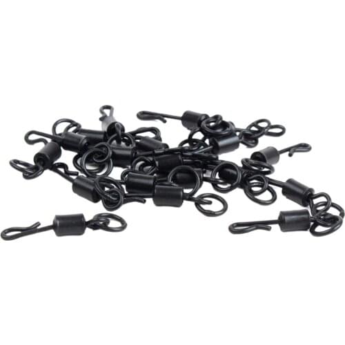 50pcs Matte Black Carp Fishing Swivels Long Body Quick Change Swivel w/ Ring