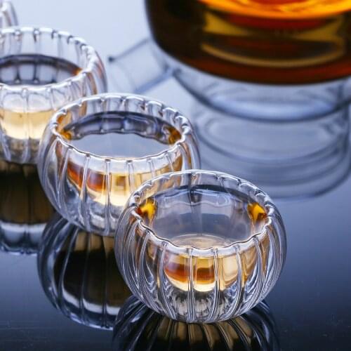 6Pcs/Lot Double Wall Glass Mini Pumpkin Stripe Shot Glass Bodum Design Anti-hot Tea Cup Cheap nmd Liquor Wine Glasses Wholesale