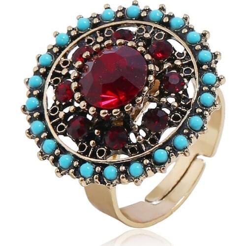Bing Tu Bohemia Jewellery Vintage Gold Color Open Rings Big Round Resin Adjustable Finger Ring For Women anillos anelli donna
