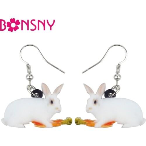 Bonsny Acrylic Easter Hare Rabbit Carrot Earrings Big Long Dangle Drop Fashion Animal Jewelry For Women Girls Teens Accessories