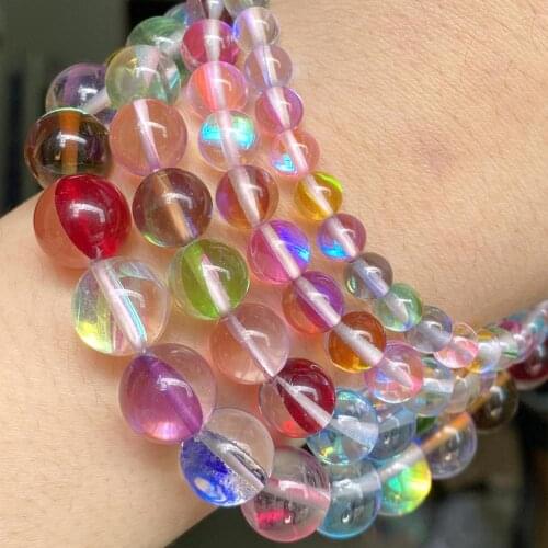 Multicolor Round Glitter Austrian Crystal Beads Flash Moonstone Loose Beads For Jewelry Making Diy Bracelet Necklace 6 8 10 12mm