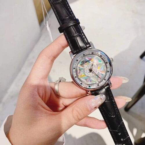 Real Fashion Colorful Crystals Watches Women GOOD LUCK Spinning Watch Waterproof Real Leather Wrist watch Rotating Gift Montre