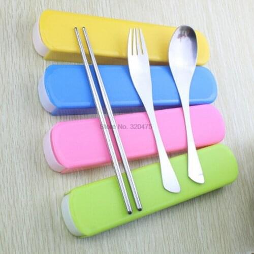 By dhl 100set 4pcs/set Hot Sale Chinese Stainless Steel Tableware Set Portable Travel Picnic Dinnerware Kids School Gifts