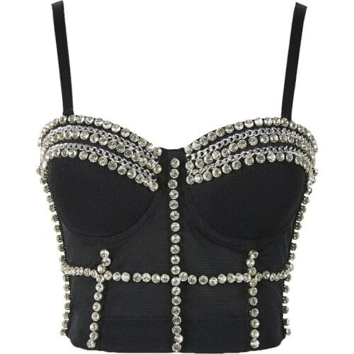 Women Club wear Mesh Jewel Diamond Chain Breath Push Up 2020 New Bralet Womens Bustier Bra Cropped Top Vest Plus Size