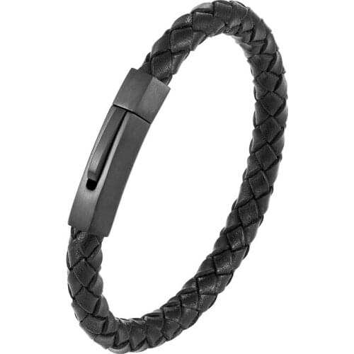 European Fashion Retro Stainless Steel Bracelet Men Weaving Leather Bracelet Simple Ladies Bracelet Christmas Fine Gift Pulseira