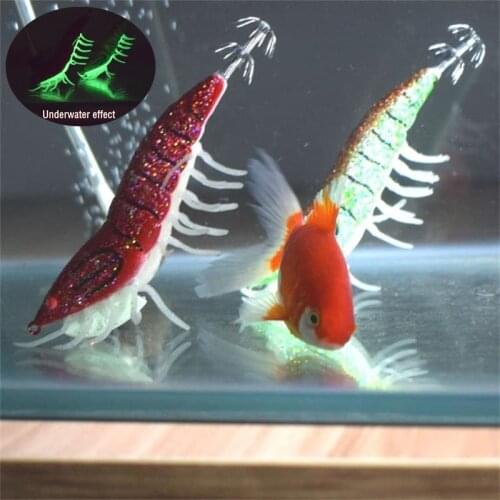 Luminous Fishing lure Fluorescent shrimp Double umbrella Squid hook Feeder Jig Cuttlefish fish Realistic bait peche leurre pesca