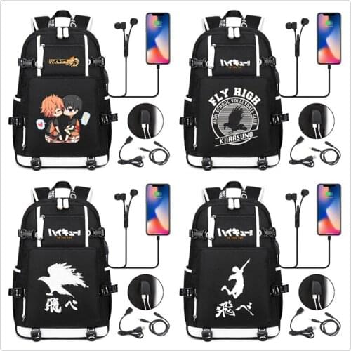 Haikyuu!! Karasuno Koukou canvas backpack travel bag School Bag usb charging shoulder bag Hinata Shoyo Laptop sport bags