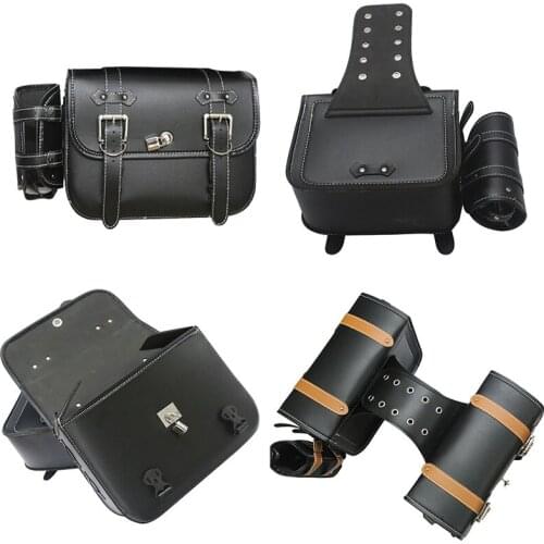 Black Brown PU Leather Saddle Bag Motorcycle Luggage Left+Right Side Tool Bag For Honda Suzuki Harley Sportster XL 883 XL1200