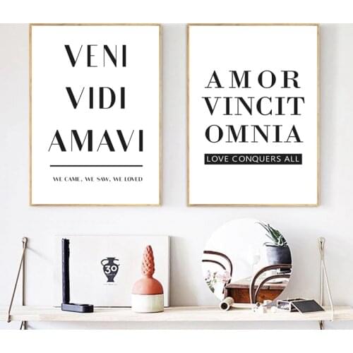 Love Quote Latin Art Print Motivational Poster Bedroom Decor ，Veni Vidi Amavi Minimalist Wall Art Canvas Painting Valentine Gift