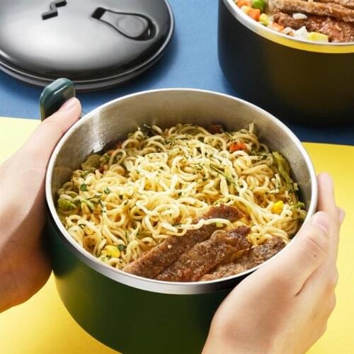 1Pc Instant Noodle Bowl With Handle And Lid Stainless Steel Bowl Soup Container Fast Food Bowl With Lid And Handle