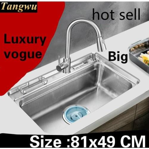Free shipping Apartment kitchen single trough sink 304 stainless steel multifunction do the dishes hot sell 810x490 MM