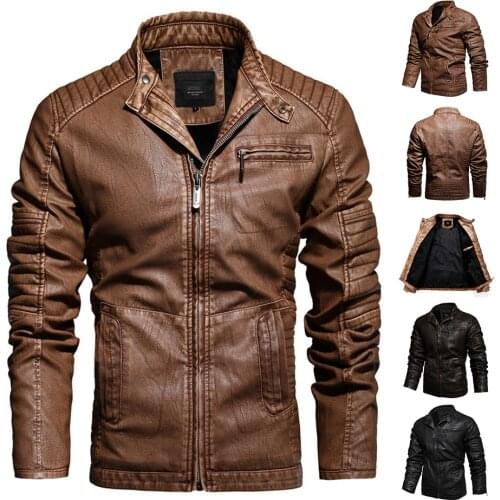 Ucrazy Mens Men 2021 Autumn Motor Casual Vintage Leather Jacket Coat Men Winter Classic Fashion Pockets Faux Leather Jacket Men