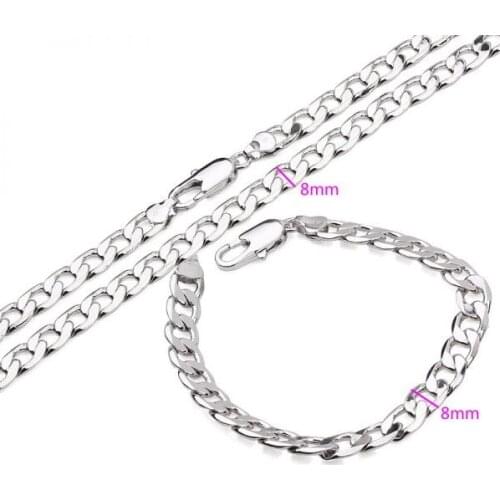 60 cm * 8 mm and 22 cm * 8 mm White Gold Color Men Necklace Bracelet Set